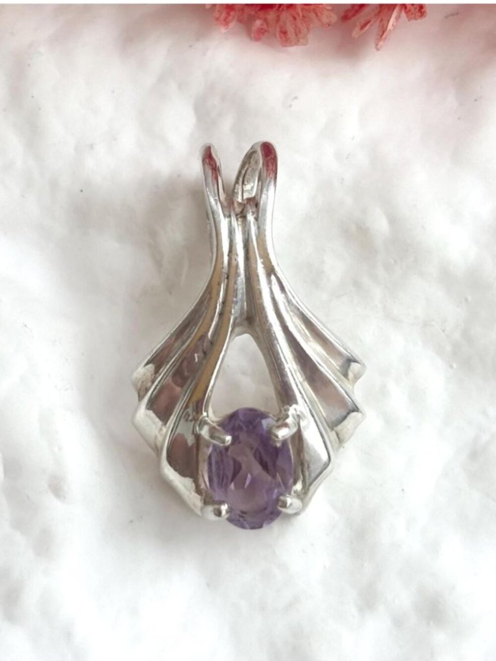 Art Deco Amethyst Oval Cut Sterling Silver 925 Vintage Pendant